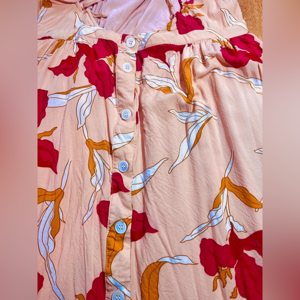 FRNCH Paris Midi Dress Floral Pink, Back Buttons Cross Straps Sz Large (Runs S) - Picture 5 of 7